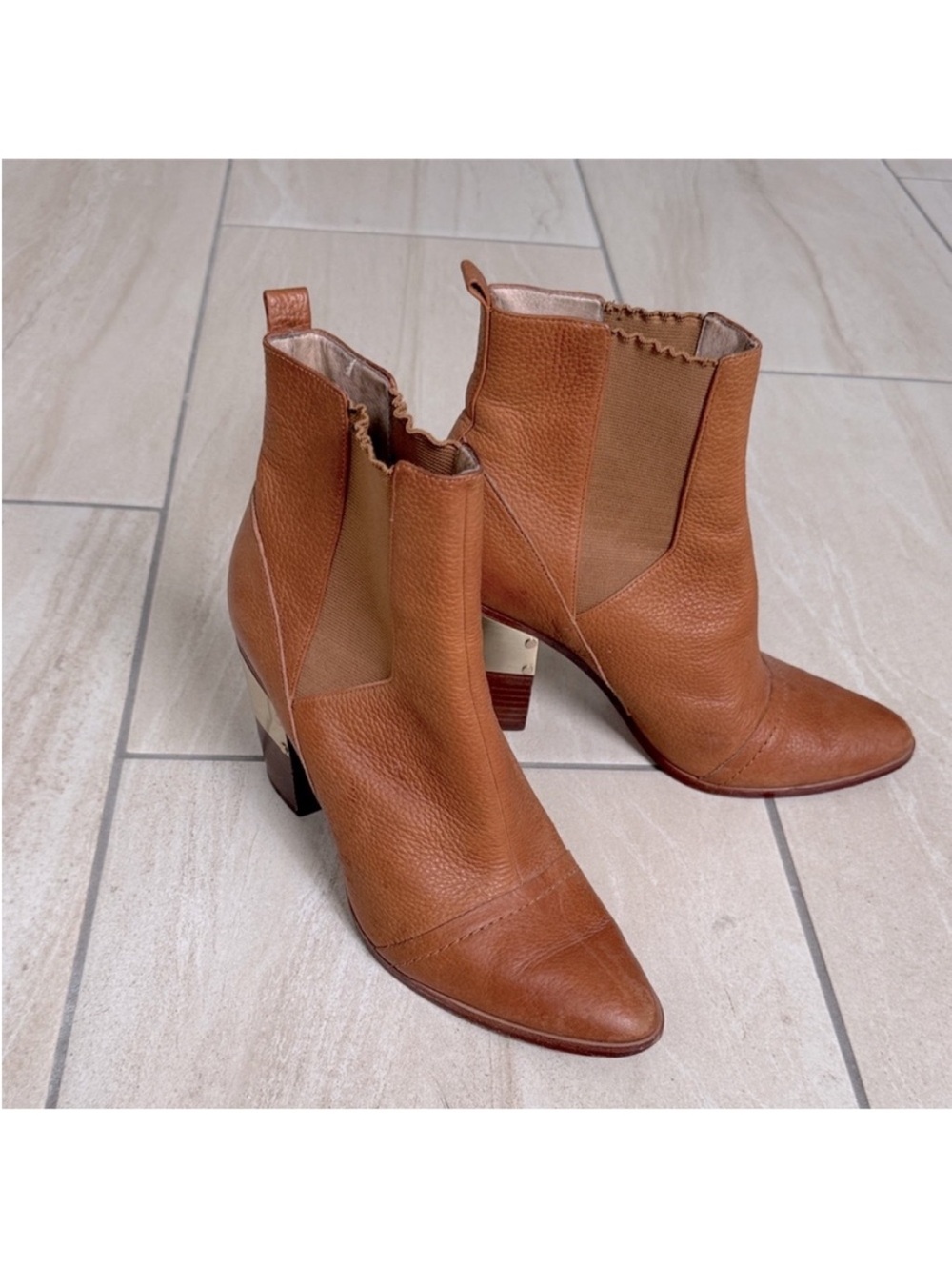 Rachel Zoe Tan Leather Ankle Boots size 8